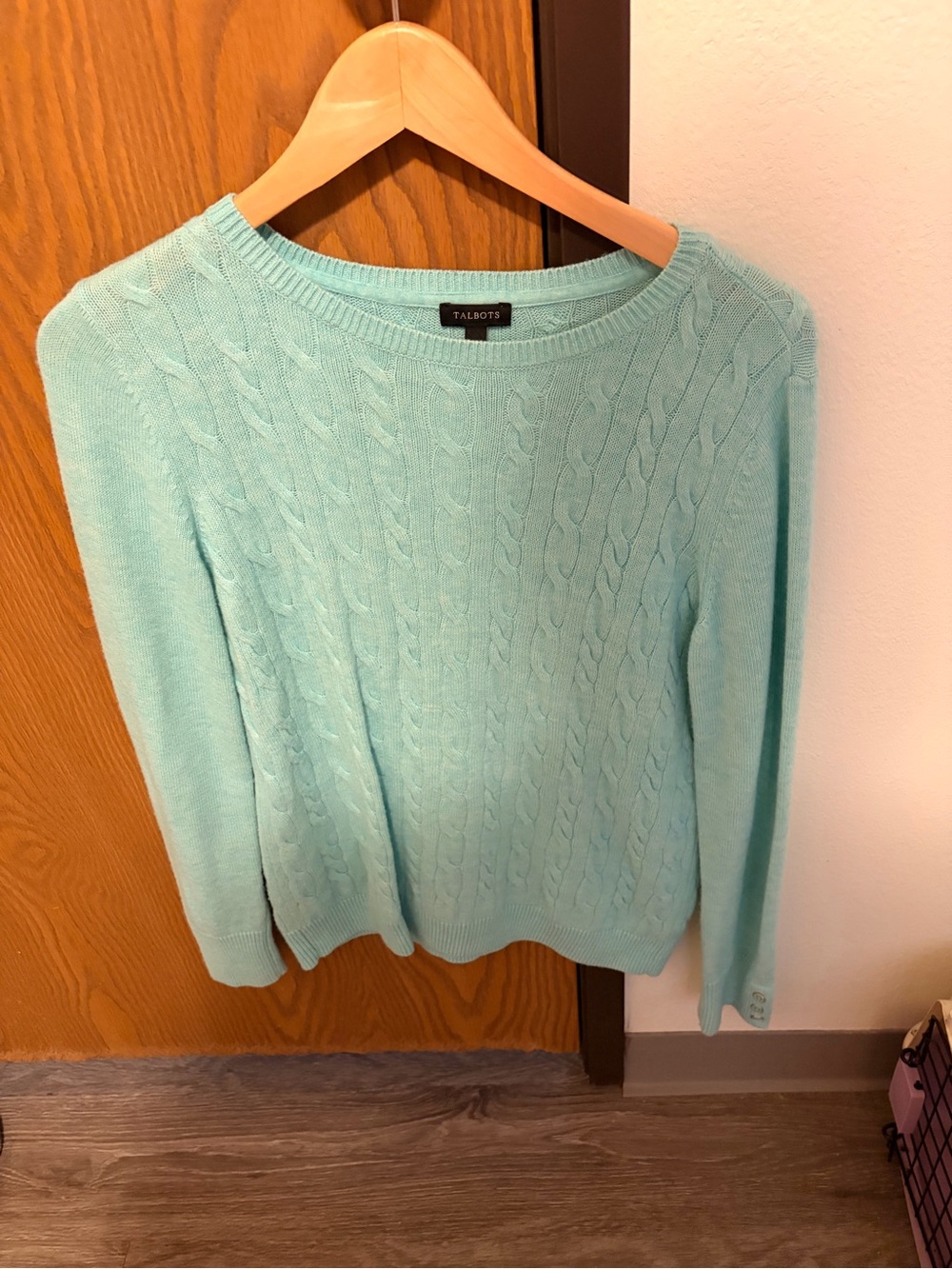 Talbots Mint Cable-Knit Crew Sweater